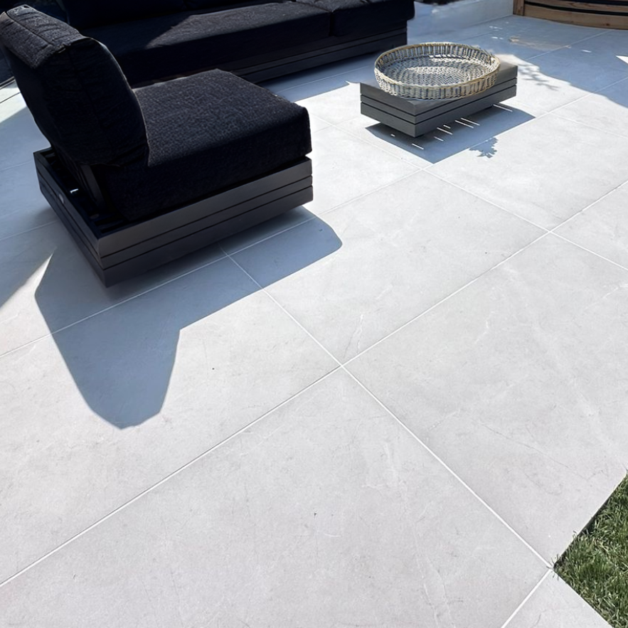 Genoa White Outdoor Porcelain Paving Slabs - 900x600x20 mm