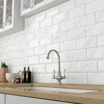 Glossy White Calacatta Metro Wall Tile 200x100mm