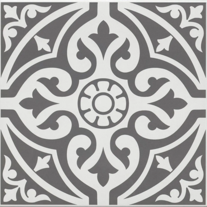 Patterned Black Decor Porcelain Tile - 330x300mm