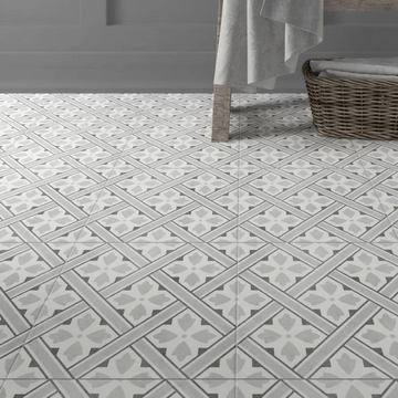 Patterned Geo Grey Decor Porcelain Tile - 330x300mm