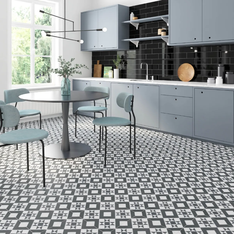 Patterned Geometric Black Decor Porcelain Tile - 330x300mm