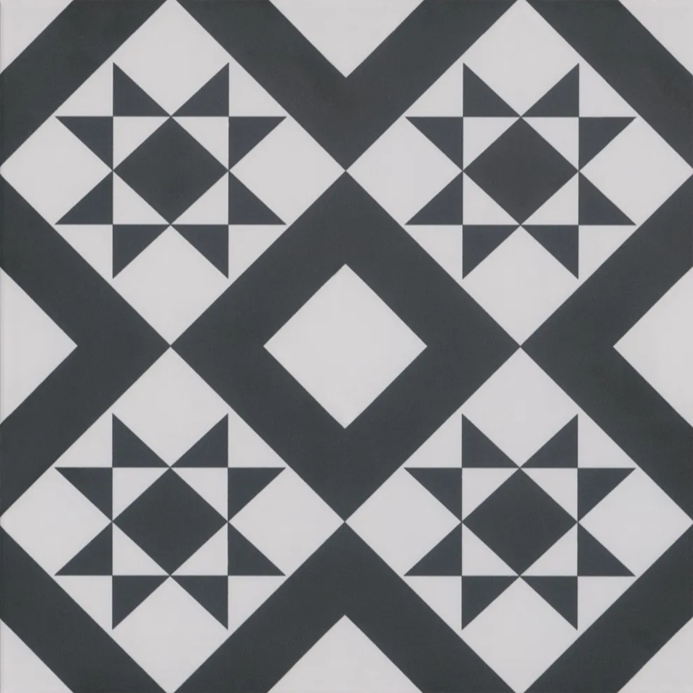 Patterned Geometric Black Decor Porcelain Tile - 330x300mm