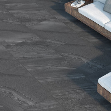 Pompei Black Outdoor Porcelain Paving Slabs - 900x600x20 mm