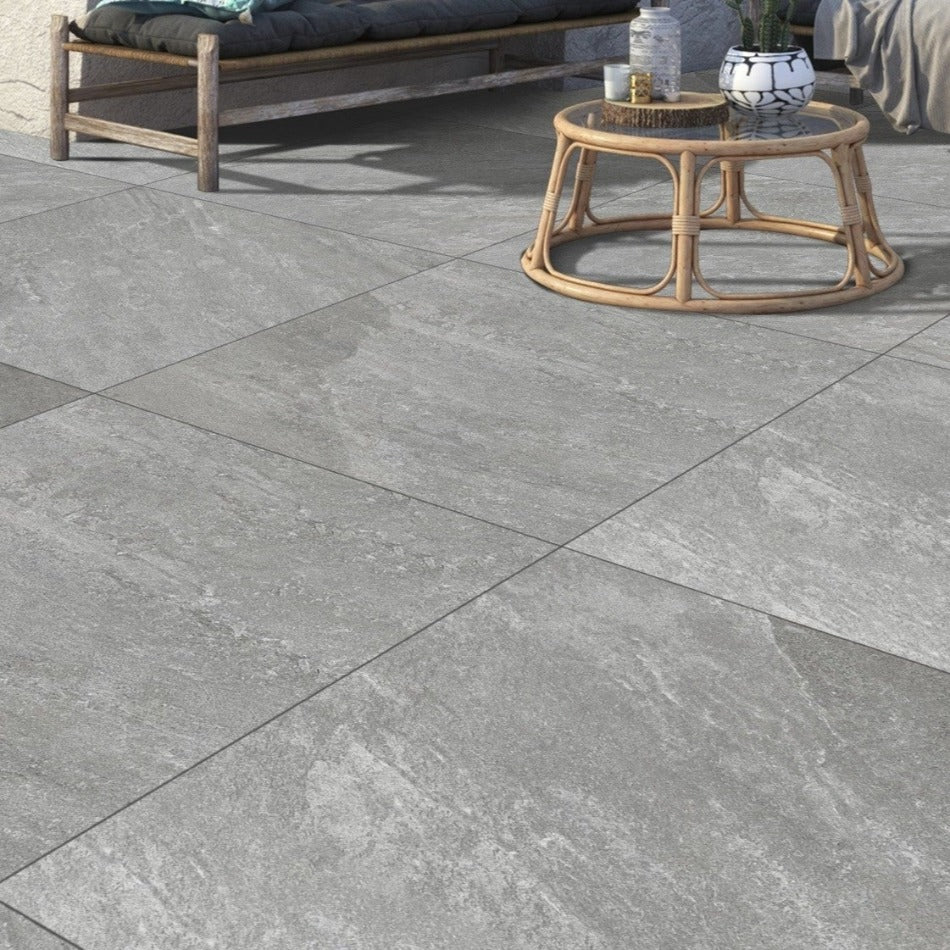 Quarzite Grey Outdoor Porcelain Paving Slabs - 800x800x20 mm