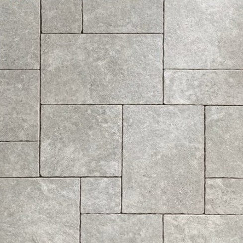  Silver Travertine Tumbled Porcelain French Pattern Set- Mix Size Patio Pack