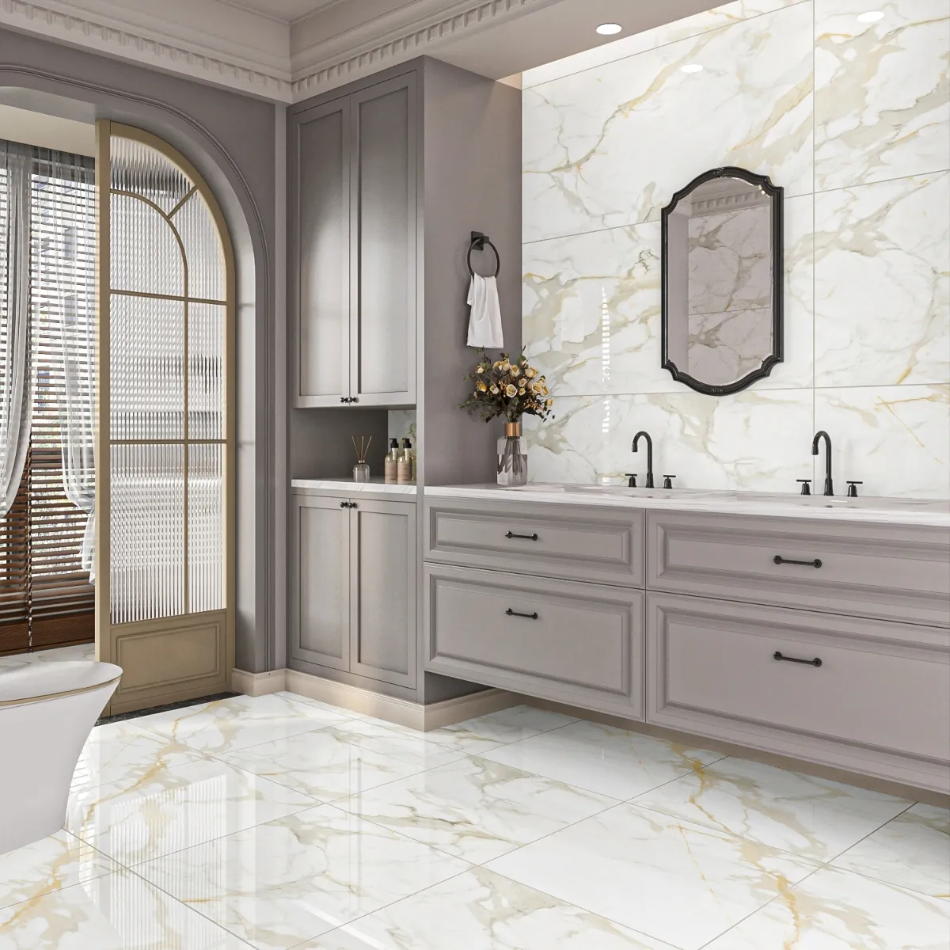 Statuario Gold Polished Wall & Floor Porcelain Tile 600x600mm