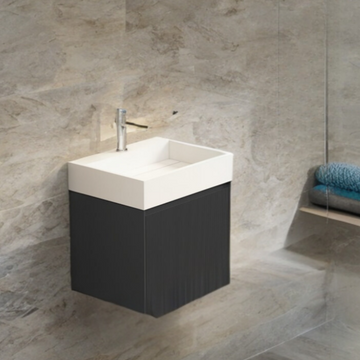 Turin Fluted Anthracite Vanity With Inner Drawer and Stone Resin Basin - 600mm