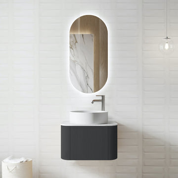 Phuket Solid Wood Fluted Anthracite Vanity Without LED Mirror - 600mm/750mm/900mm