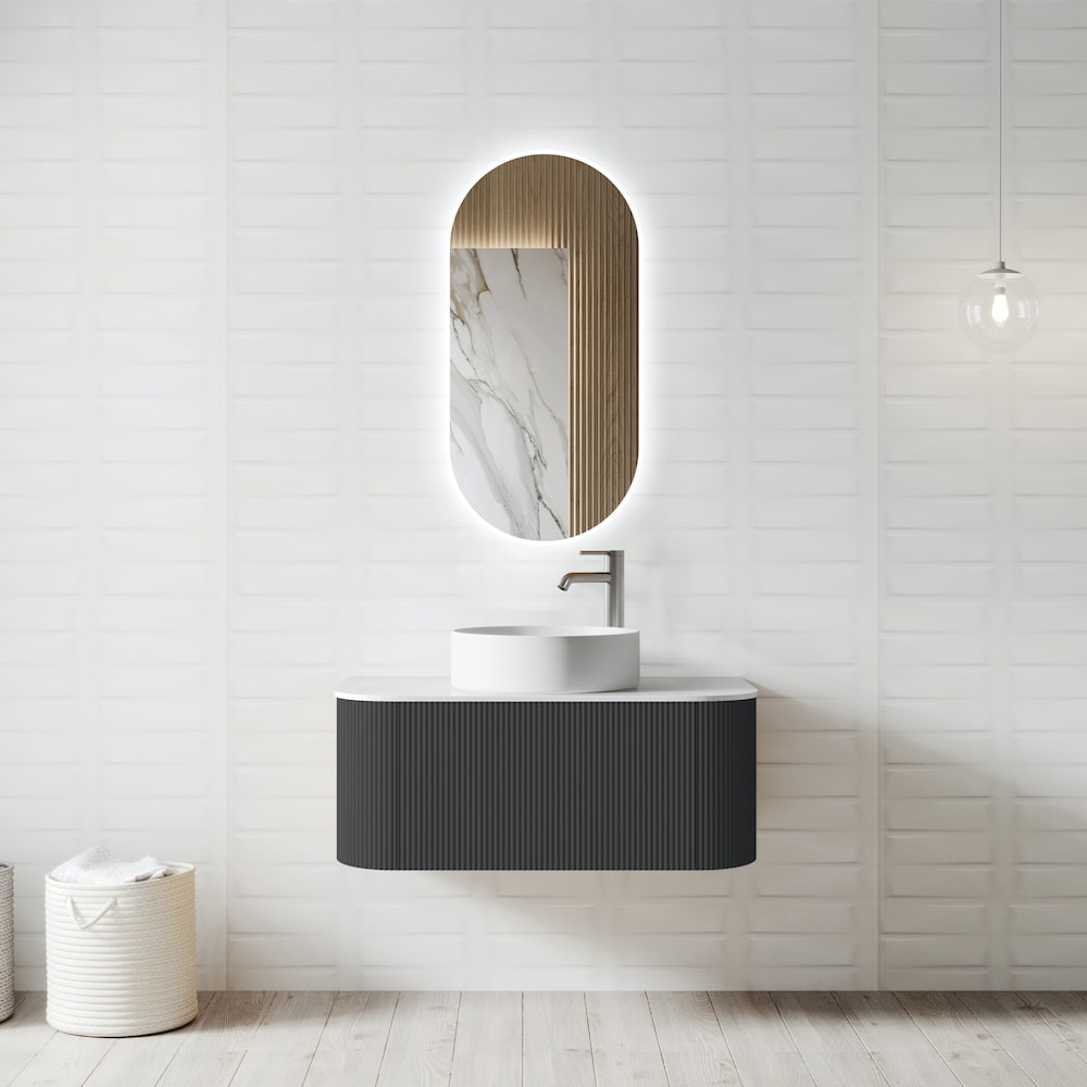 Phuket Solid Wood Fluted Anthracite Vanity Without LED Mirror - 600mm/750mm/900mm