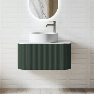 Phuket Solid Wood Fluted Dark Green Vanity - 750 / 900mm