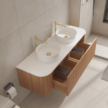 Phuket Solid Wood Fluted Double Bathroom Vanity - 1400mm