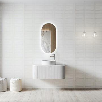 Phuket Solid Wood Fluted White Vanity Without LED Mirror - 600mm / 750mm / 900mm