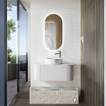 Phuket Solid Wood Fluted White Vanity Without LED Mirror - 600mm / 750mm / 900mm