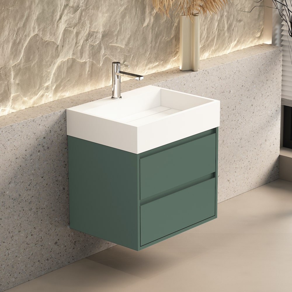 New York Green Vanity With Stone Resin Basin - 600mm