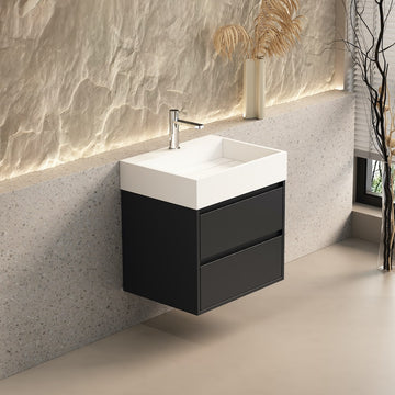 New York Matt Black Vanity With Stone Resin Basin - 600mm