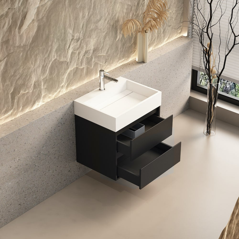 New York Matt Black Vanity With Stone Resin Basin - 600mm