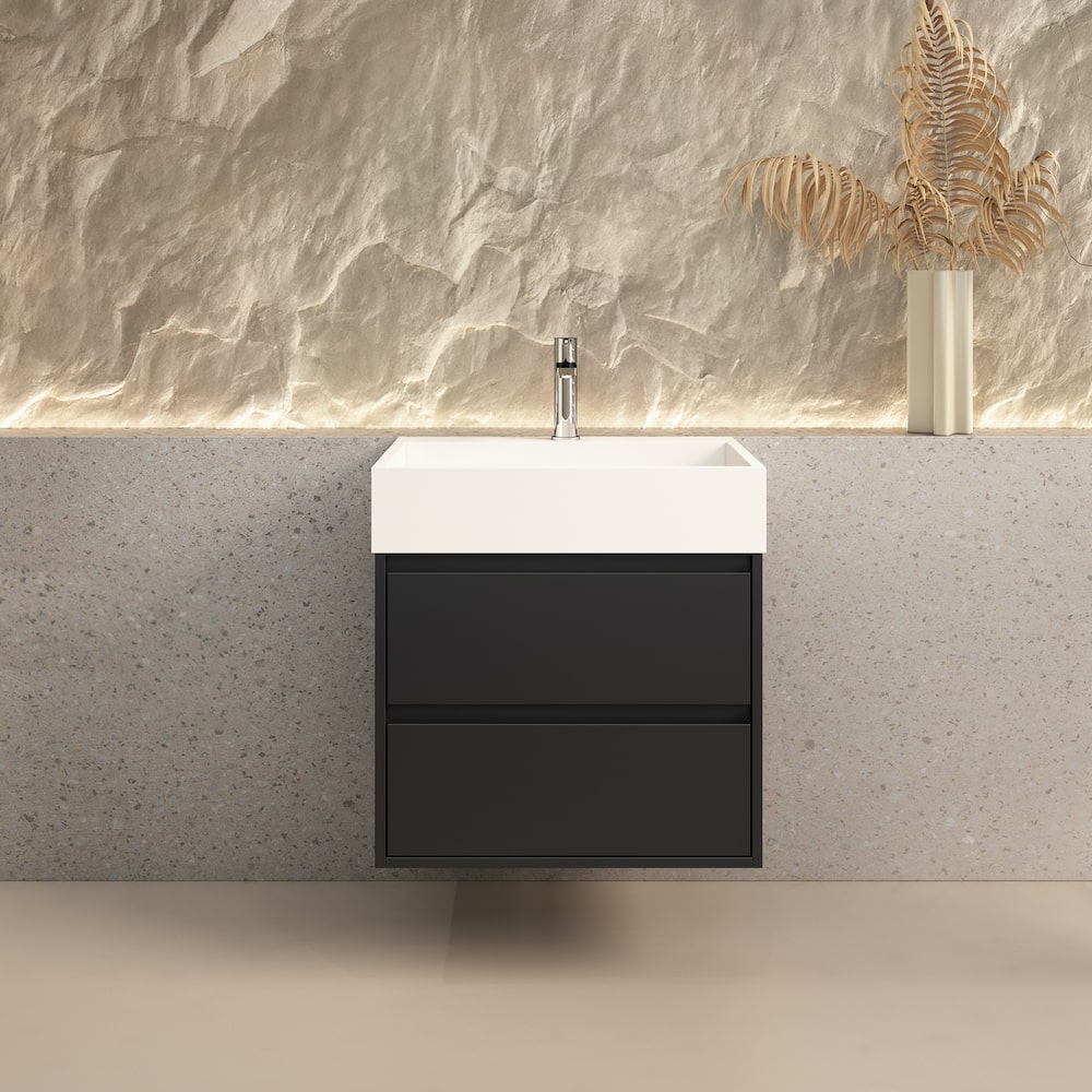 New York Matt Black Vanity With Stone Resin Basin - 600mm