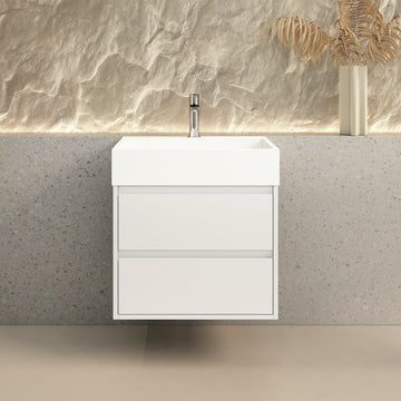 New York Matt White Vanity With Stone Resin Basin - 600mm