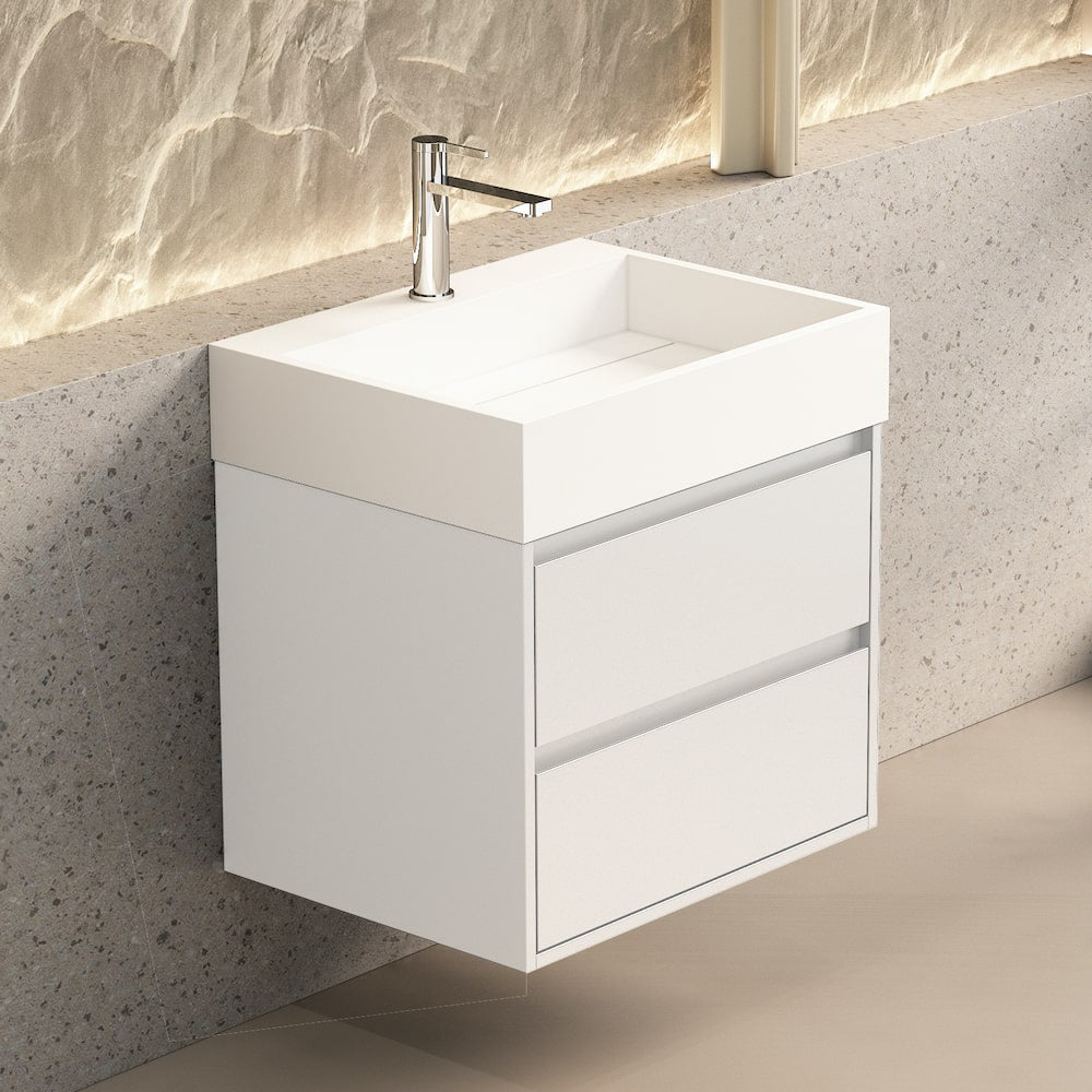 New York Matt White Vanity With Stone Resin Basin - 600mm