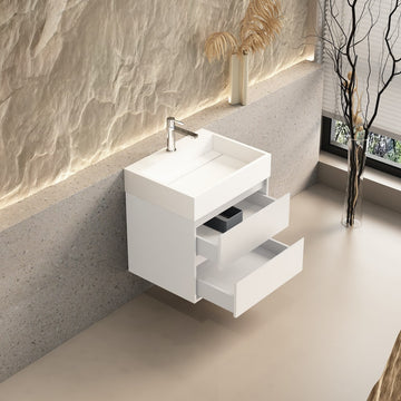 New York Matt White Vanity With Stone Resin Basin - 600mm