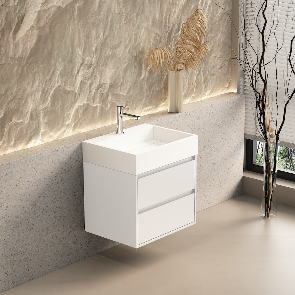 New York Matt White Vanity With Stone Resin Basin - 600mm