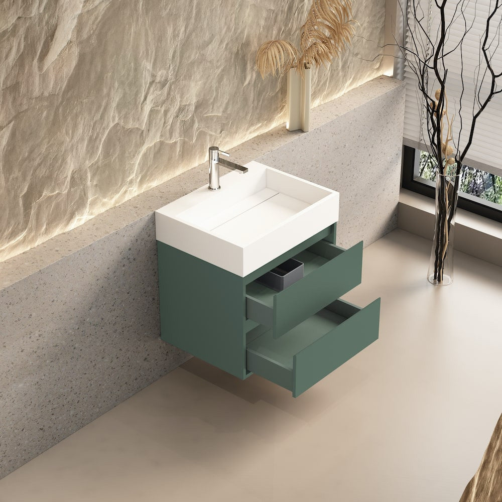 New York Green Vanity With Stone Resin Basin - 600mm