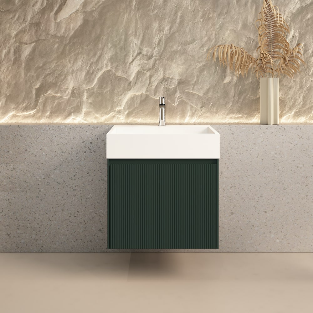 Turin Fluted Green Vanity With Inner Drawer and Stone Resin Basin - 600mm