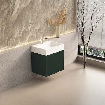 Turin Fluted Green Vanity With Inner Drawer and Stone Resin Basin - 600mm