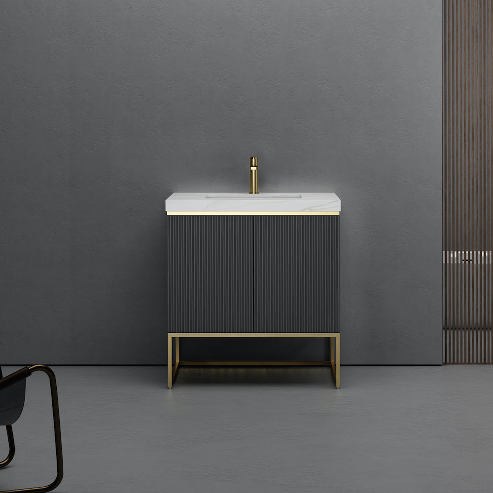 Porto Grey Fluted Vanity With Porcelain Top - 800mm