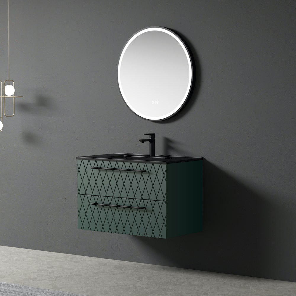 Novara Green Vanity With Matt Black Basin with FREE Aluminium Frame LED Mirror - 800mm