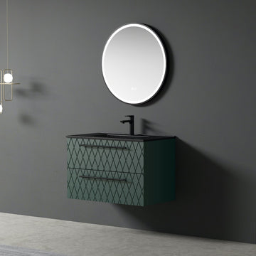 Novara Green Vanity With Matt Black Basin with FREE Aluminium Frame LED Mirror - 800mm