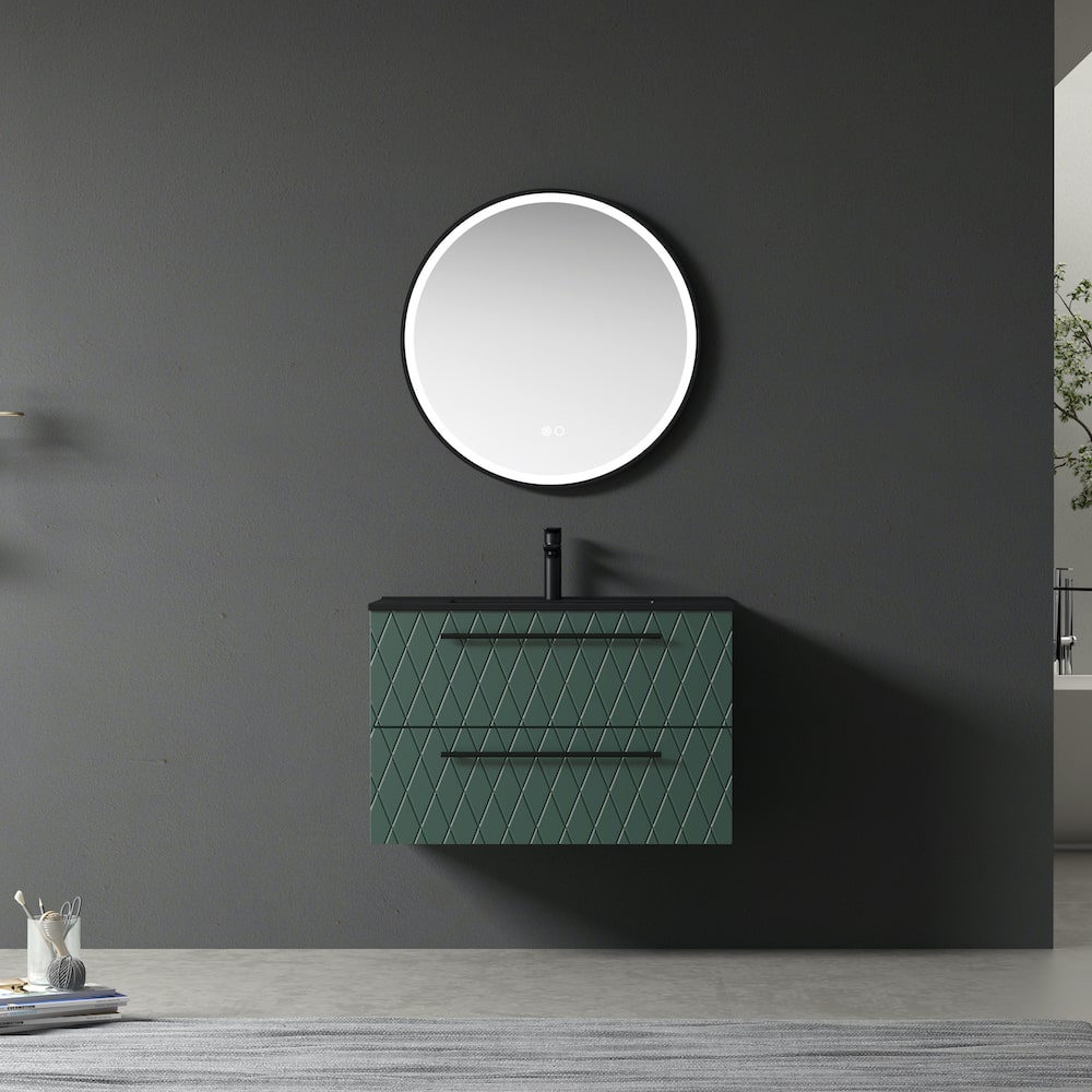 Novara Green Vanity With Matt Black Basin with FREE Aluminium Frame LED Mirror - 800mm