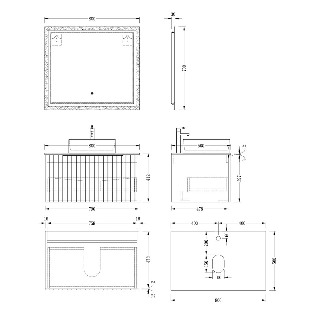 Valley Light Fluted Vanity - 800mm