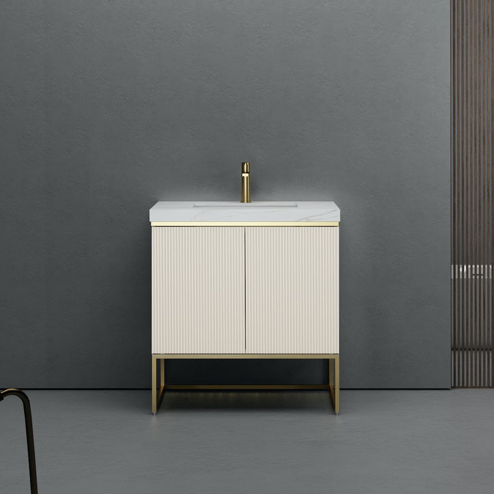 Porto Off White Fluted Vanity With Porcelain Top - 800mm