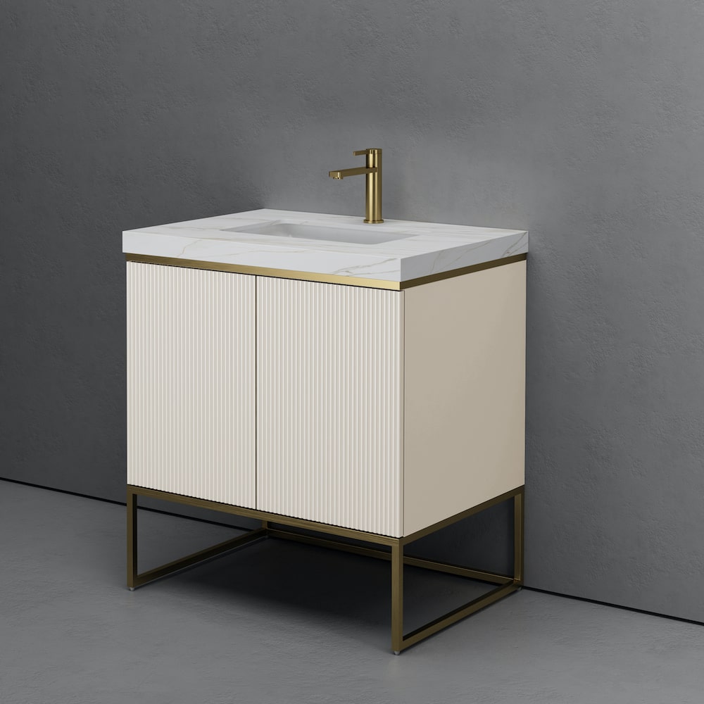 Porto Off White Fluted Vanity With Porcelain Top - 800mm