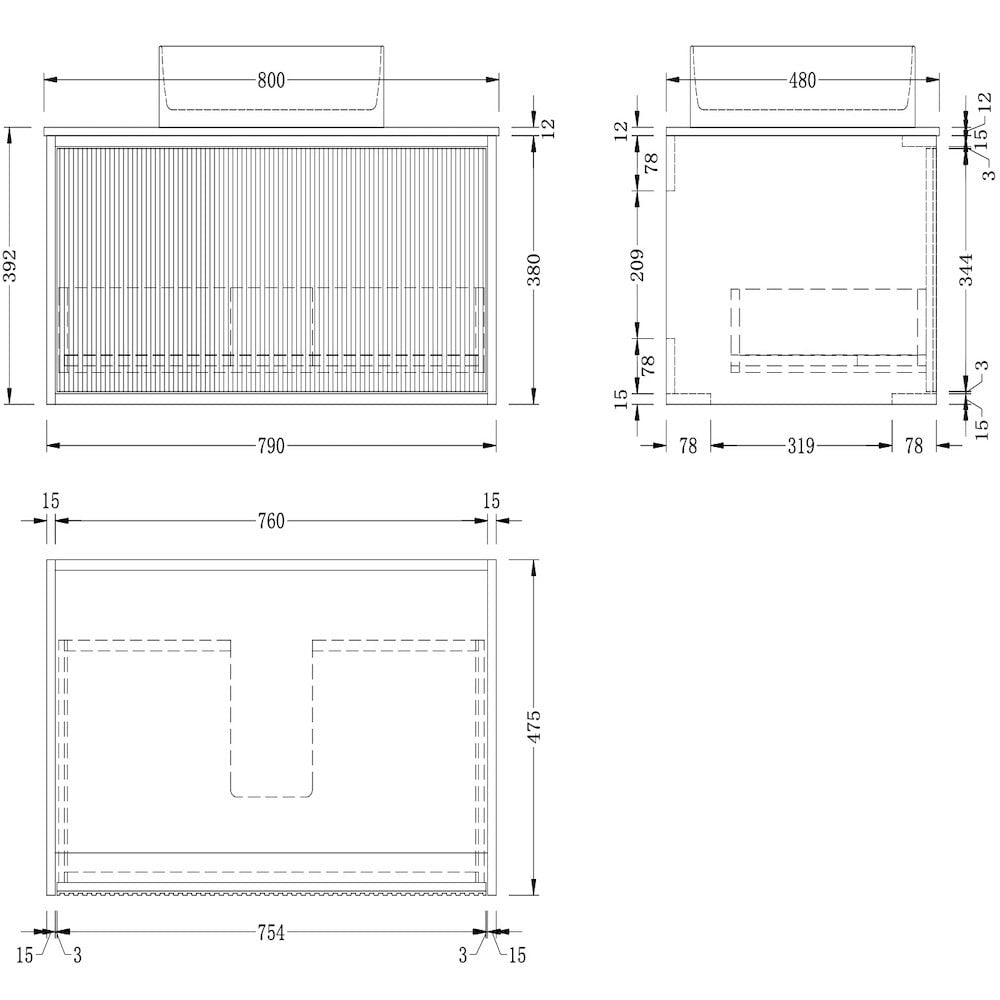 Paris Solid Wood Fluted Vanity With/Without Mirror - 400mm / 600mm / 800mm