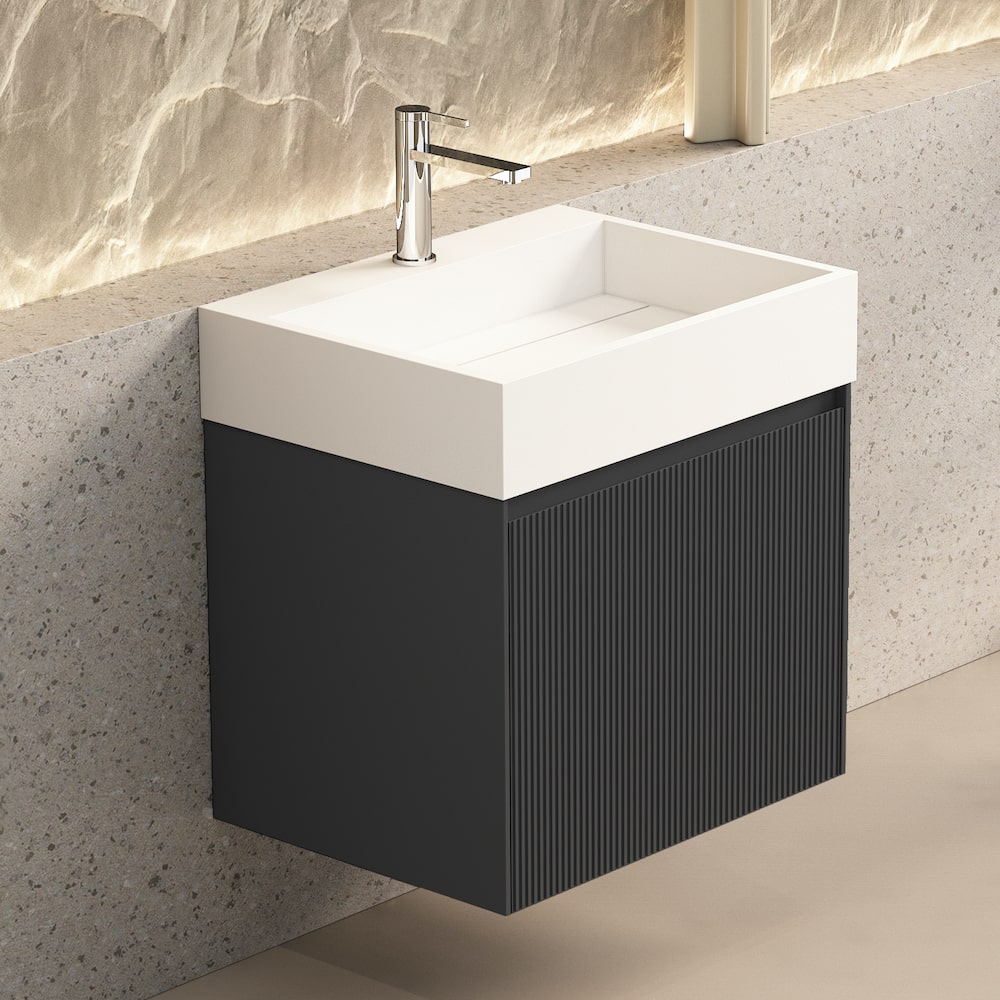 Turin Fluted Anthracite Vanity With Inner Drawer and Stone Resin Basin - 600mm