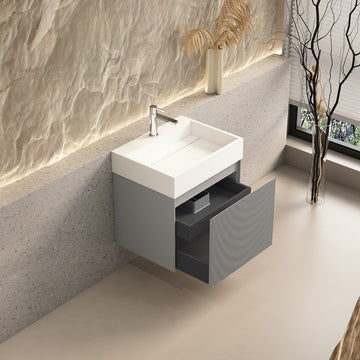 Turin Fluted Grey Vanity With Inner Drawer and Stone Resin Basin - 600mm