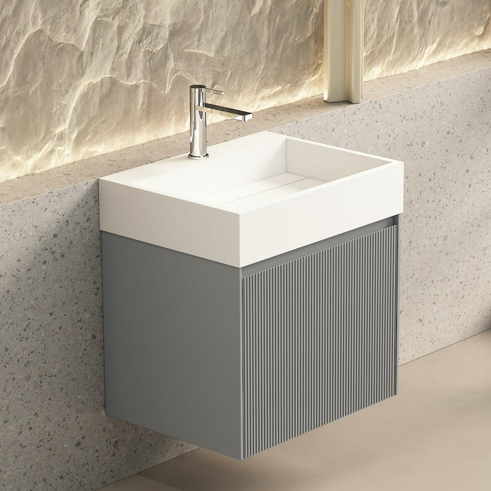 Turin Fluted Grey Vanity With Inner Drawer and Stone Resin Basin - 600mm