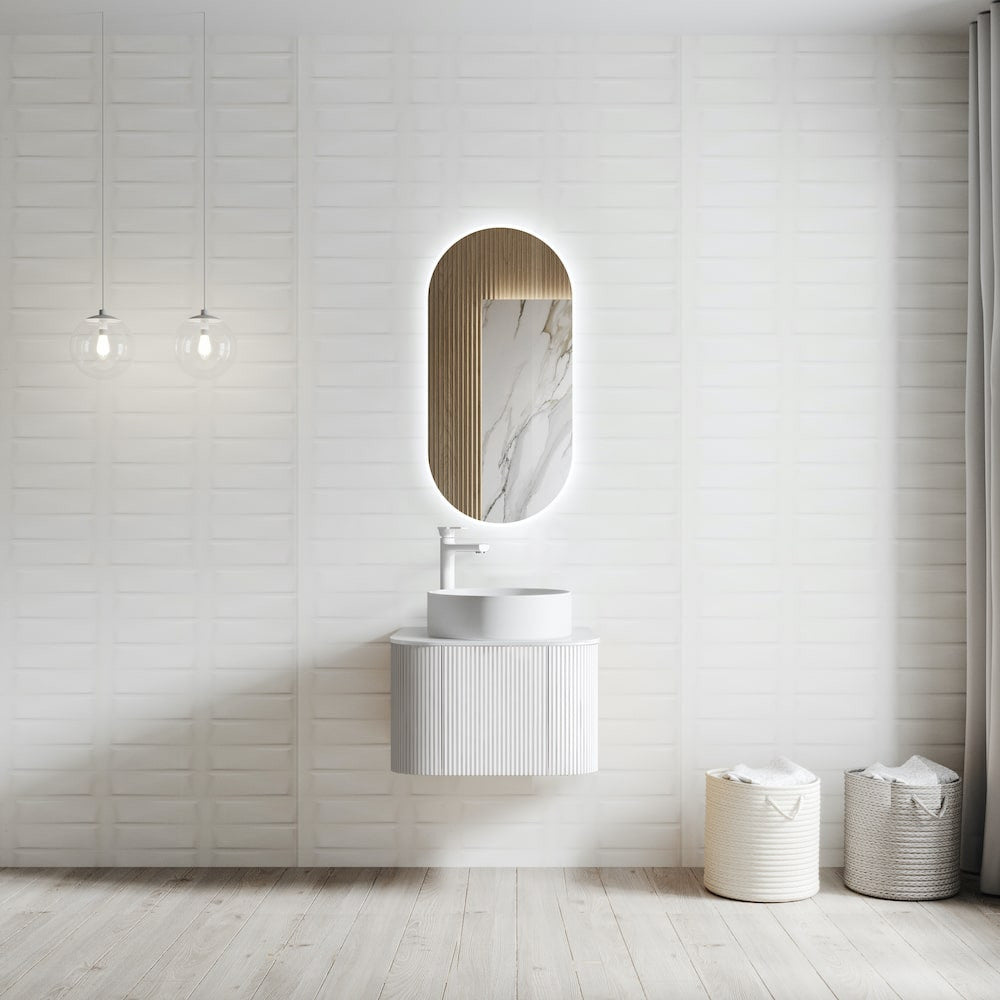 Phuket Solid Wood Fluted White Vanity Without LED Mirror - 600mm / 750mm / 900mm